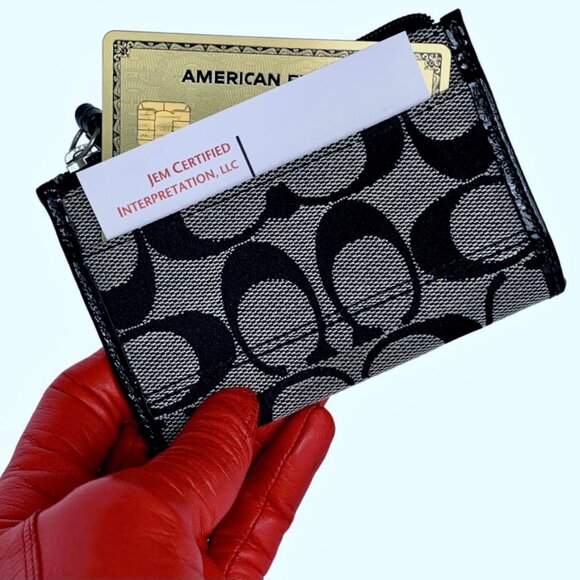 _ Coach NEW without tags Leather and Jacquard ID/Coin Purse/Key Ring - Picture 4 of 8